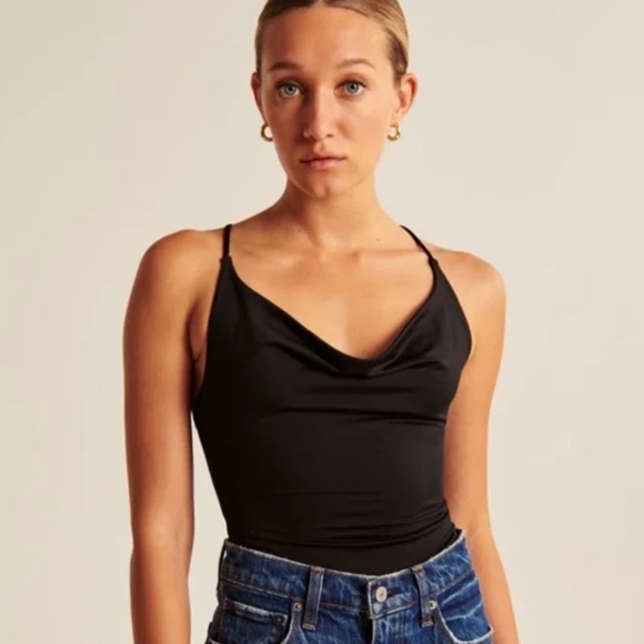 Abercrombie & Fitch Tops - Abercrombie & Fitch silky cowl neck black bodysuit XS NWT